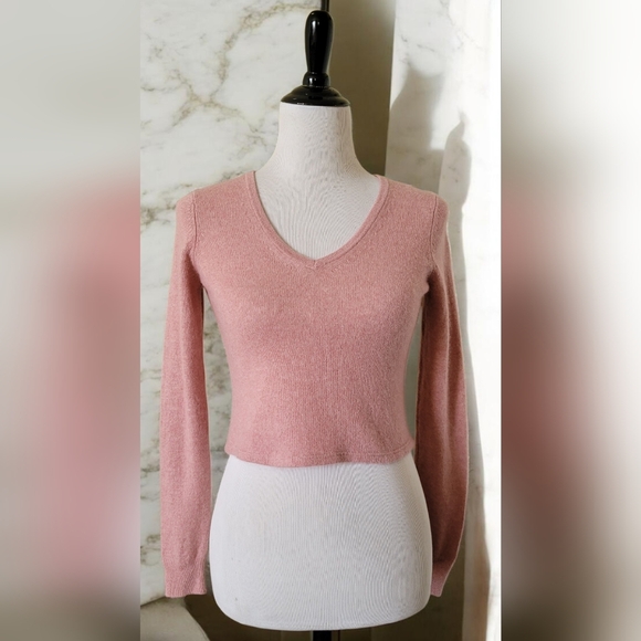 Reformation Cashmere Pink V Neck Cropped Sweater S - Picture 5 of 12